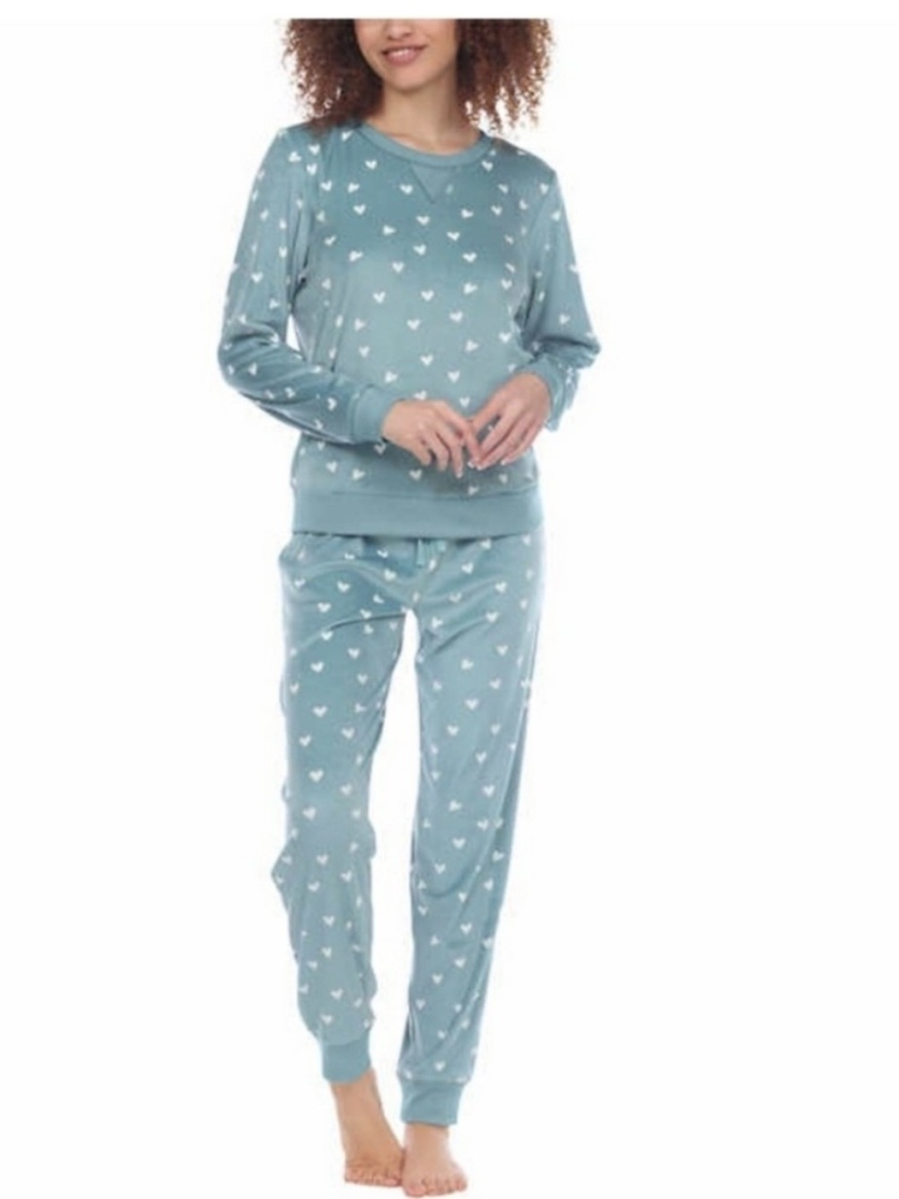 Honeydew Intimates Light Teal Heart-Print Velour womens lounge XL Set